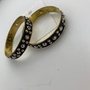 Statement Boho Hoop Earrings Gold Tone‎ Black Studded Dangle Fashion Jewelry NWT